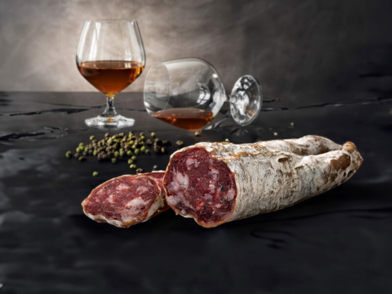 Französische Salami mit Cognac und grünem Pfeffer